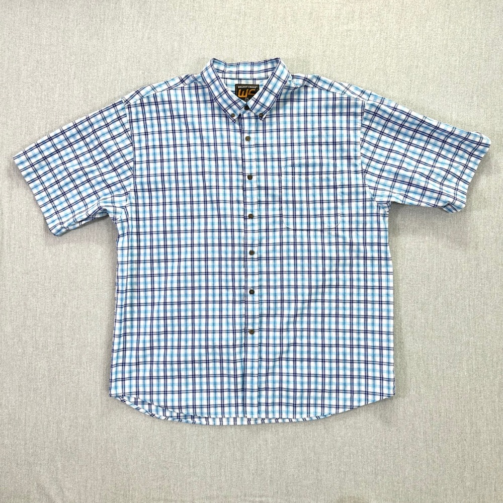 Walnut Creek Shirt Mens‎ Size 2XL Blue Plaid Button Down Short Sleeve Casual